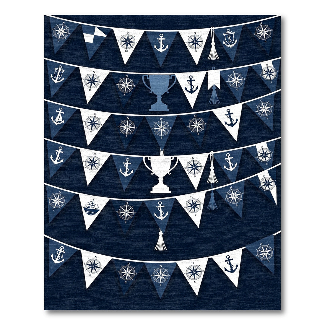 Nautical Navy Blue Anchor Compass Bunting Rug