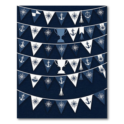Nautical Navy Blue Anchor Compass Bunting Rug