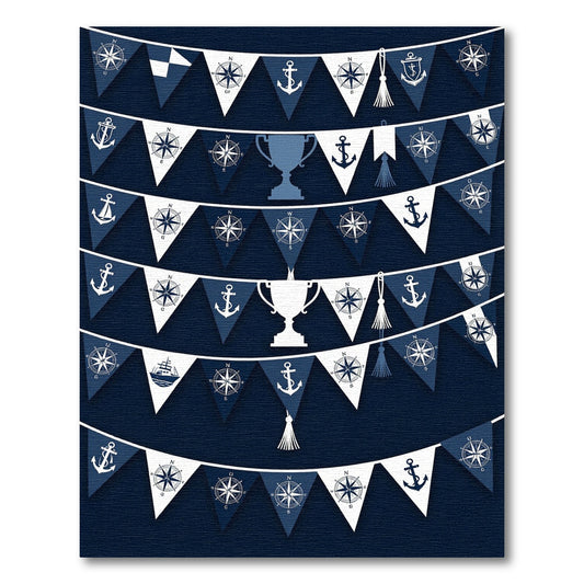 Nautical Navy Blue Anchor Compass Bunting Rug