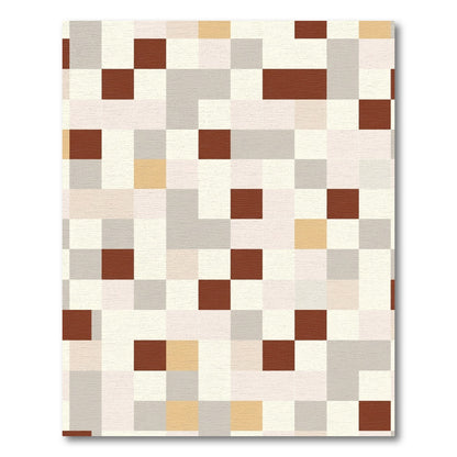 Geometric Terracotta Tan Pixelated Squares Rug