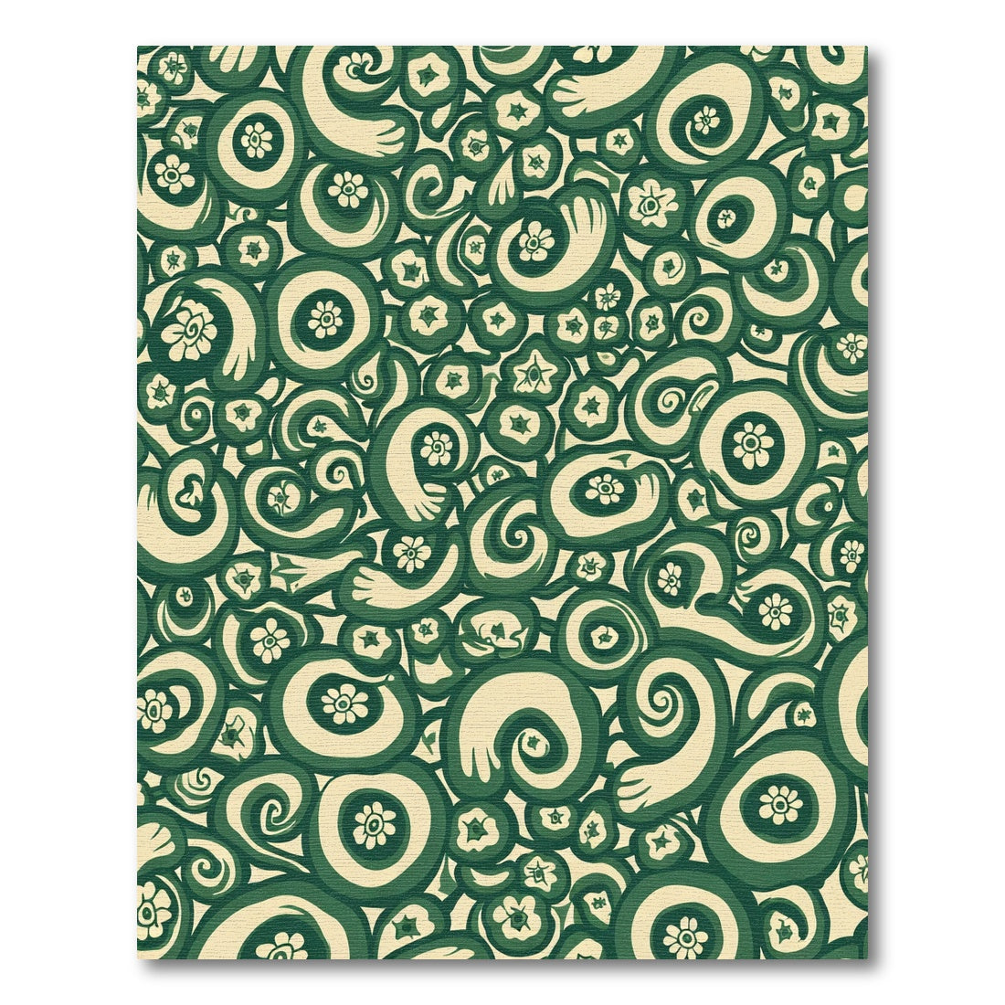 Organic Green Swirl Flower Repeating Rug