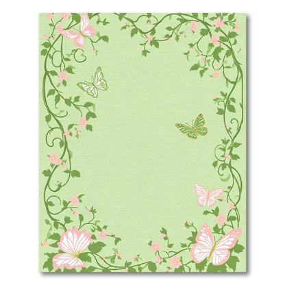 Pink Green Butterflies Delicate Floral Vines Rug
