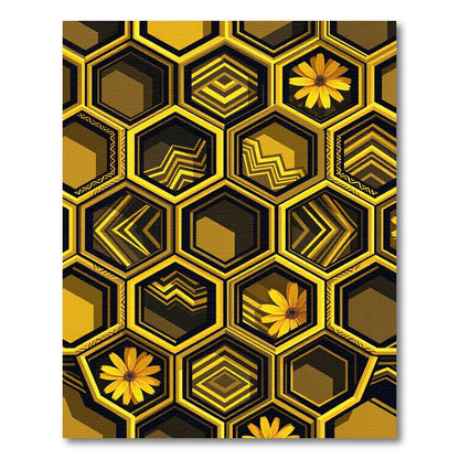 Gold Geometric Hexagon Floral Bee Home Rug