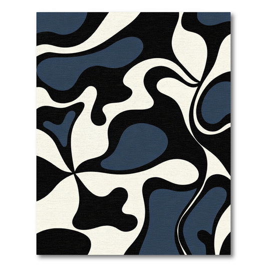 Cream Navy Black Amoeba Swirl Rug