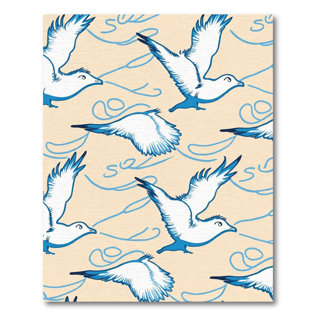 Blue White Seagull Swoop Swirl Rug