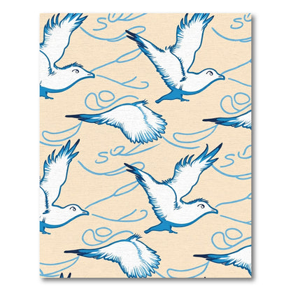 Blue White Seagull Swoop Swirl Rug