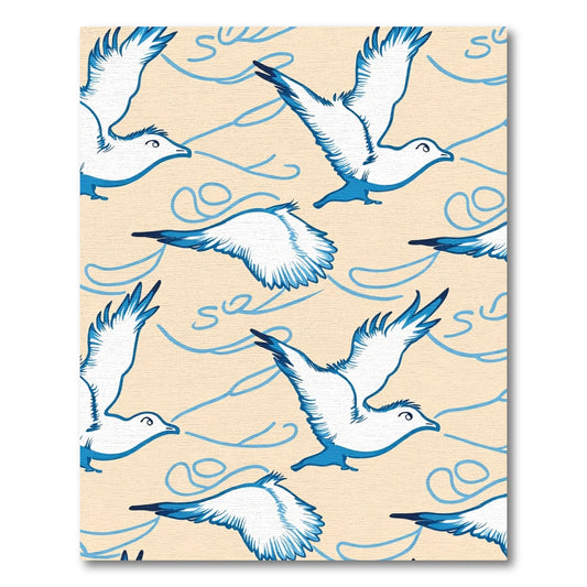 Blue White Seagull Swoop Swirl Rug