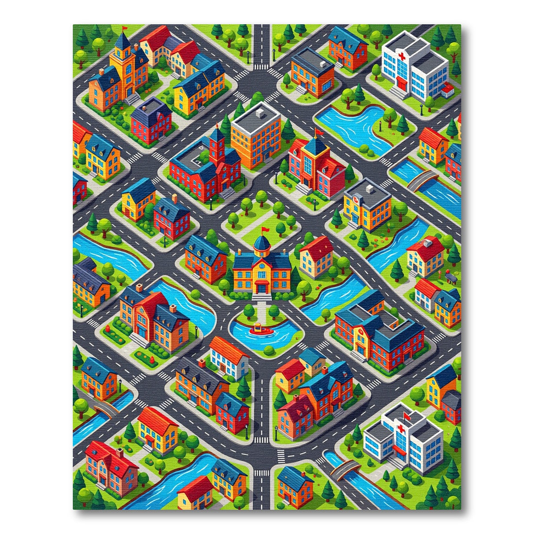 Vibrant Isometric Cityscape Pattern Rug 2