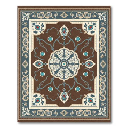 Brown Blue Medallion Floral Border Rug