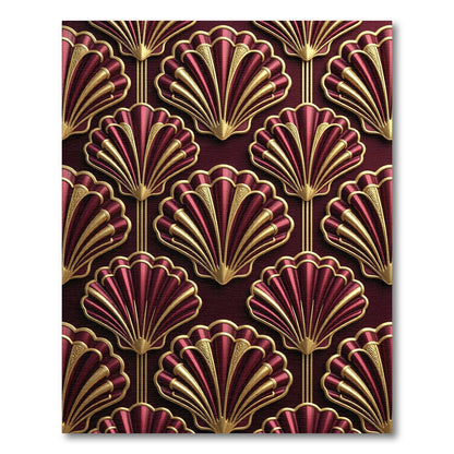 Art Deco Crimson Golden Shell Luxury Rug