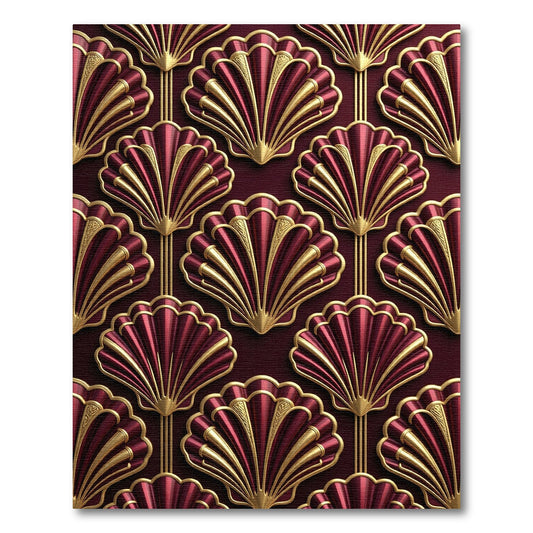 Art Deco Crimson Golden Shell Luxury Rug