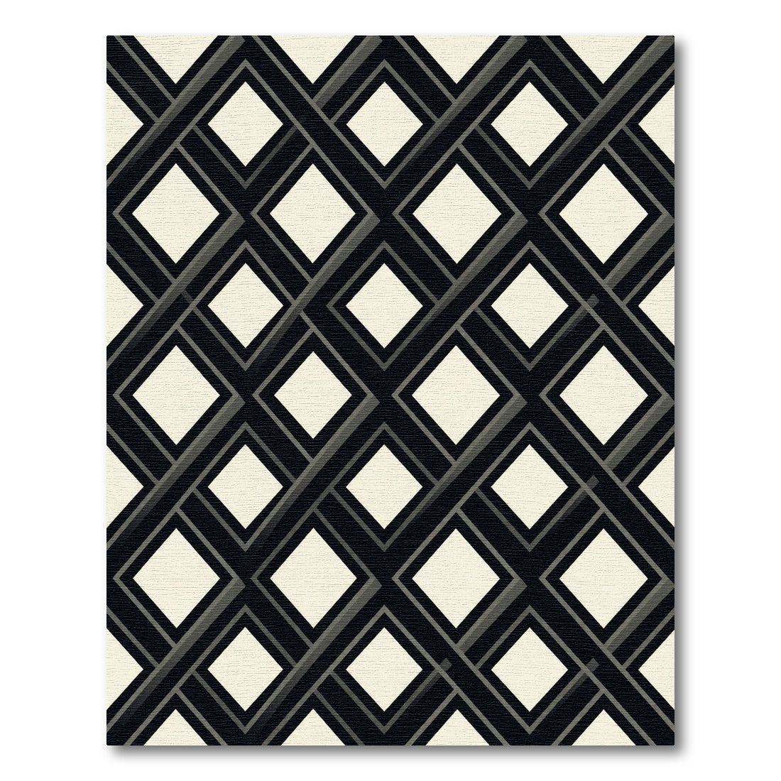 Sophisticated Black and Cream Geometric Diamond Rug