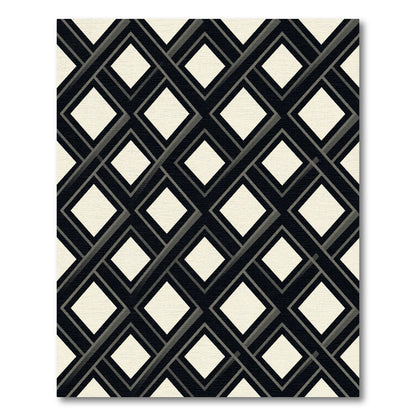 Sophisticated Black and Cream Geometric Diamond Rug