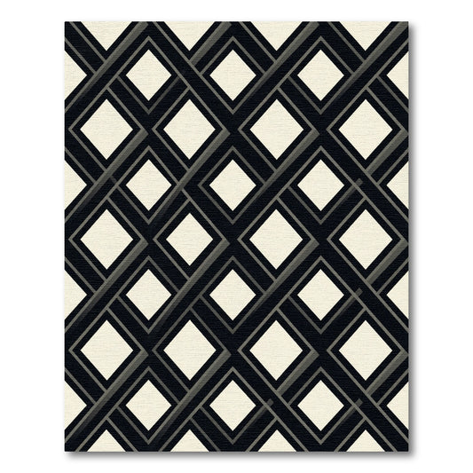 Sophisticated Black and Cream Geometric Diamond Rug