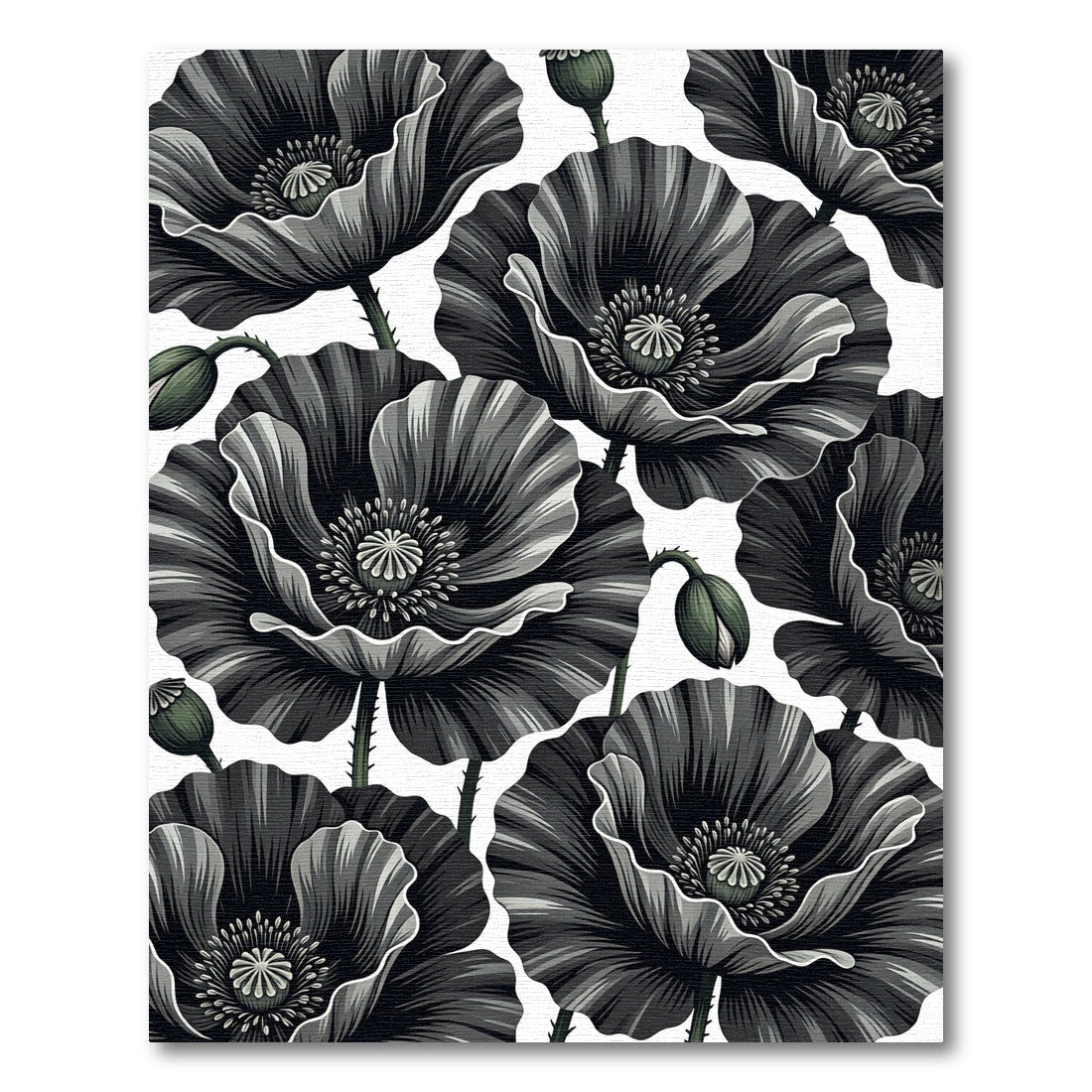 Dramatic Black Poppy Floral Repeat Rug