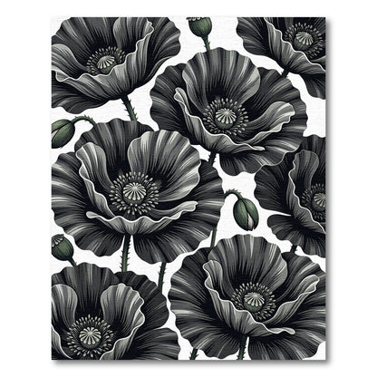 Dramatic Black Poppy Floral Repeat Rug