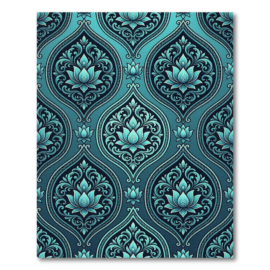 Aqua Blue Floral Damask Scroll Rug