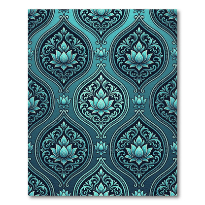 Aqua Blue Floral Damask Scroll Rug