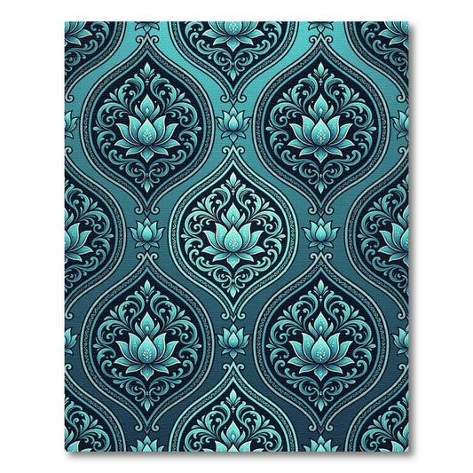 Aqua Blue Floral Damask Scroll Rug