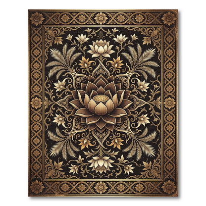 Elegant Golden Lotus Floral Medallion Rug