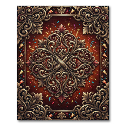 Ornate Gold Baroque Scrolling Medallion Rug
