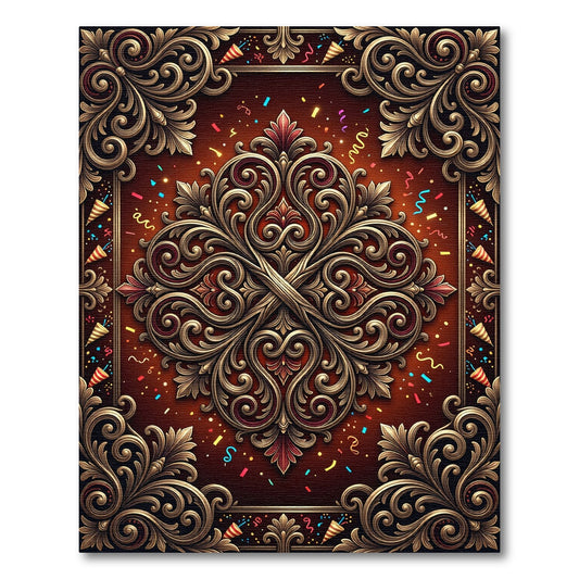 Ornate Gold Baroque Scrolling Medallion Rug