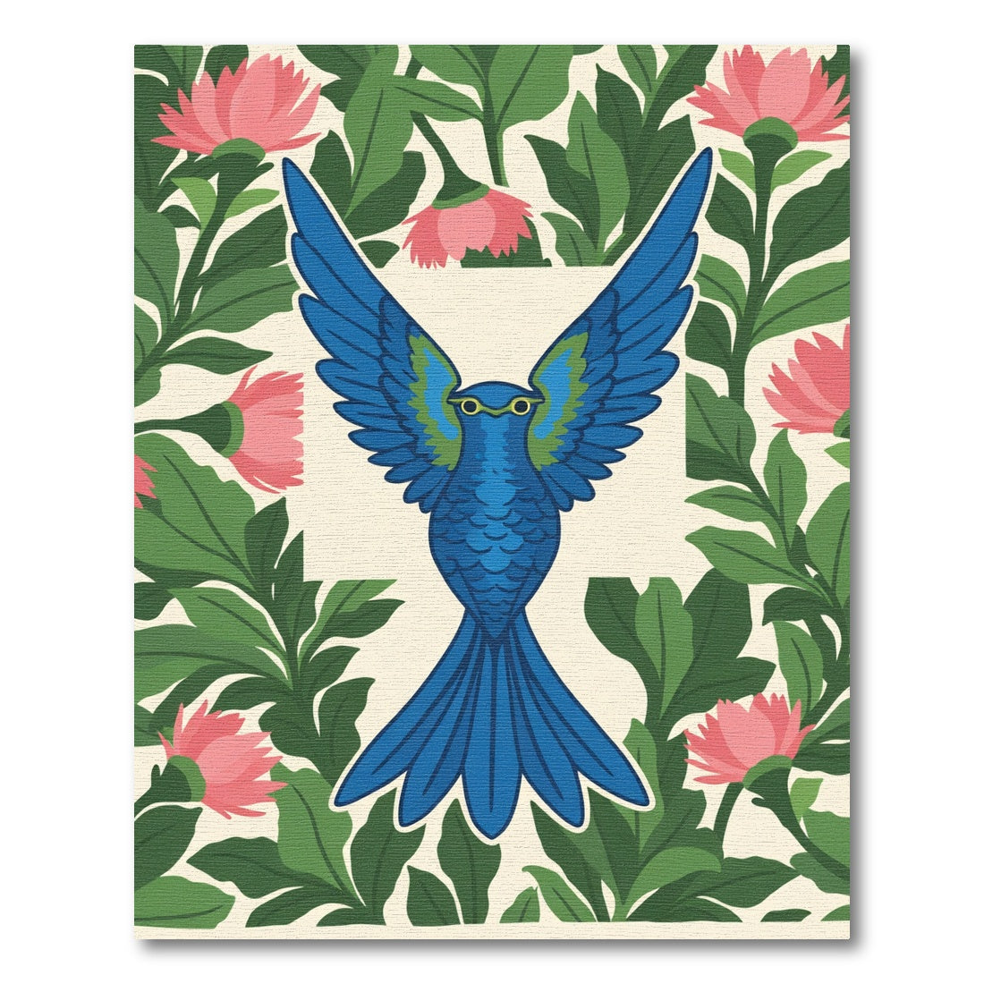 Vibrant Blue Bird Tropical Floral Medallion Rug
