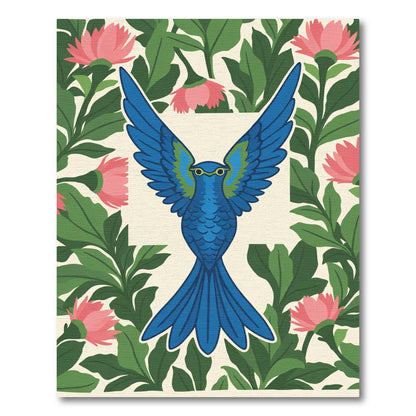 Vibrant Blue Bird Tropical Floral Medallion Rug