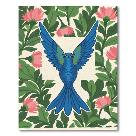 Vibrant Blue Bird Tropical Floral Medallion Rug
