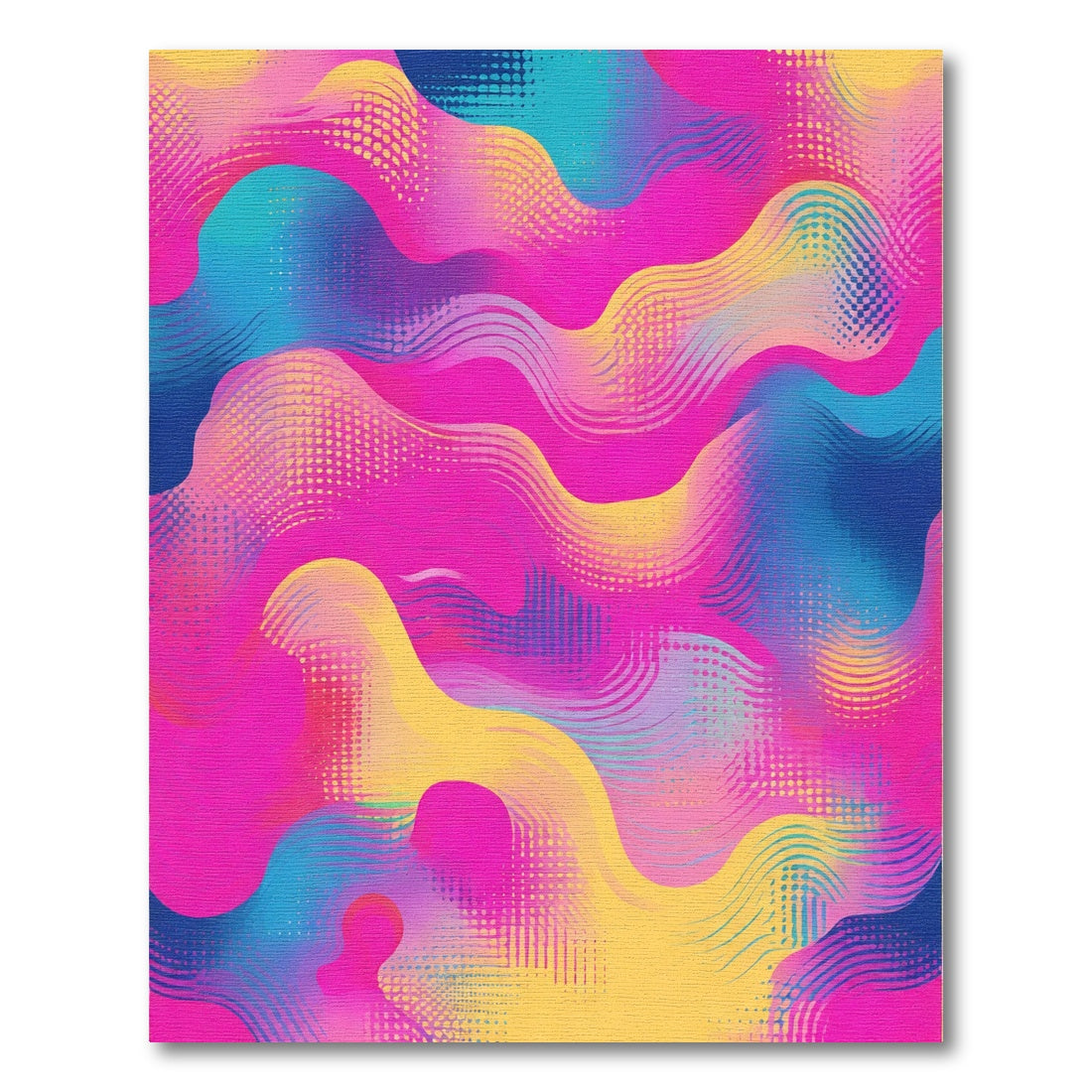Vibrant Pink Yellow Blue Wave Abstraction Rug