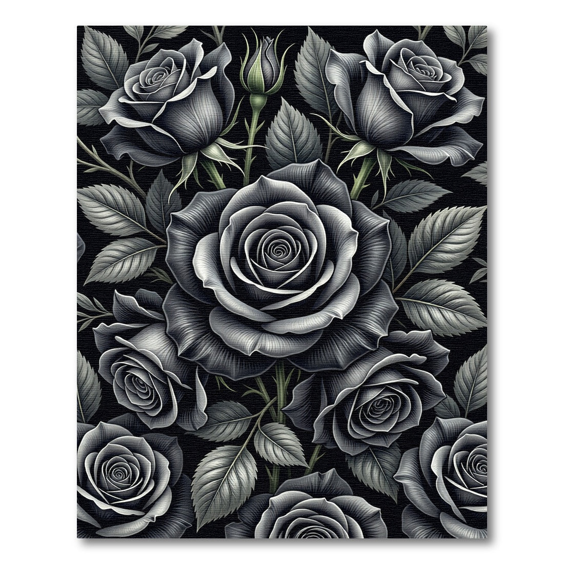 Gothic Black Rose Garden Rug