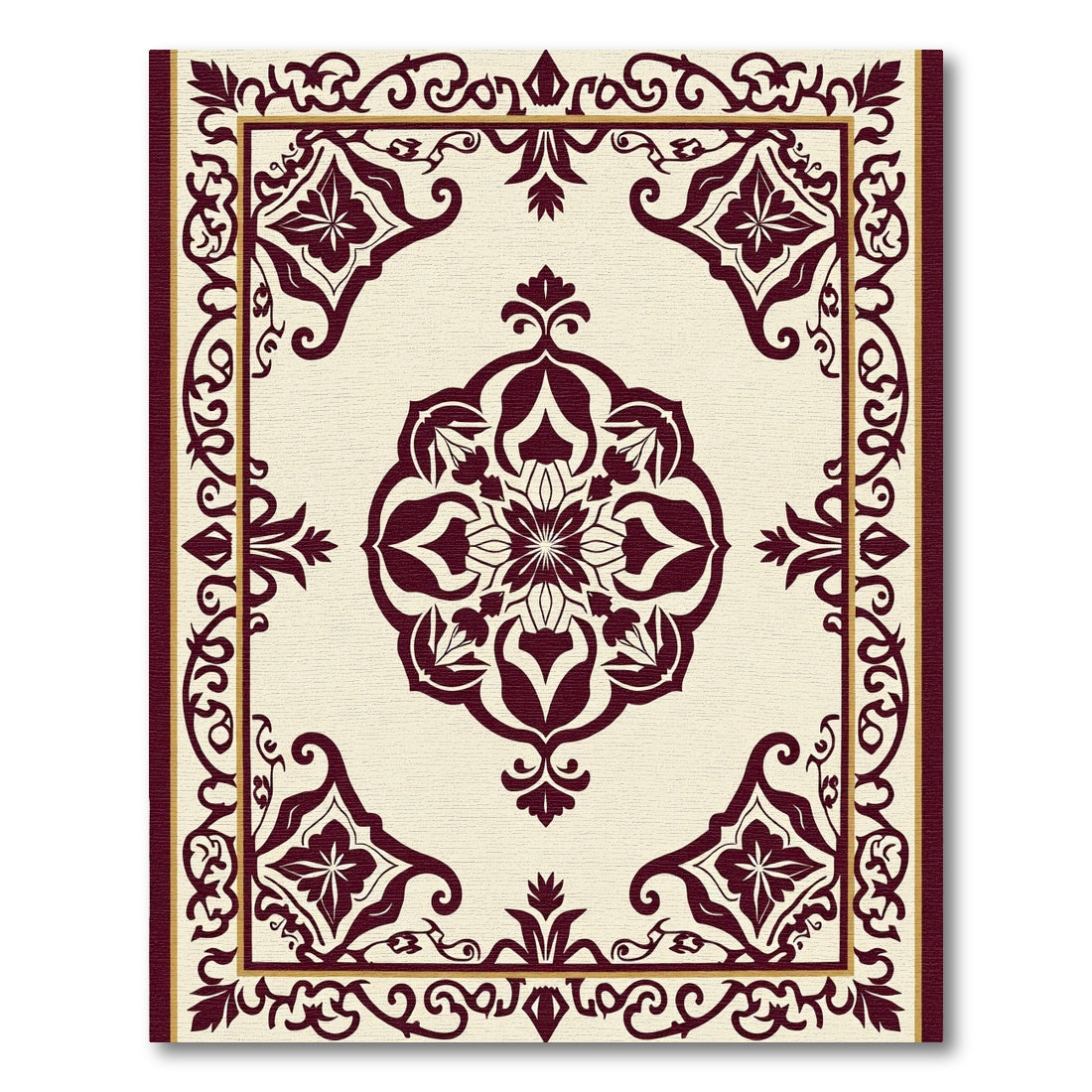 Regal Crimson Medallion Vine Border Rug