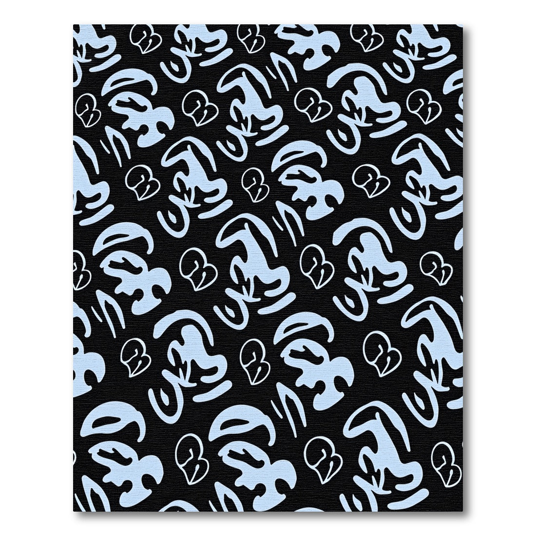 Light Blue Abstract Heart Shapes Black Rug