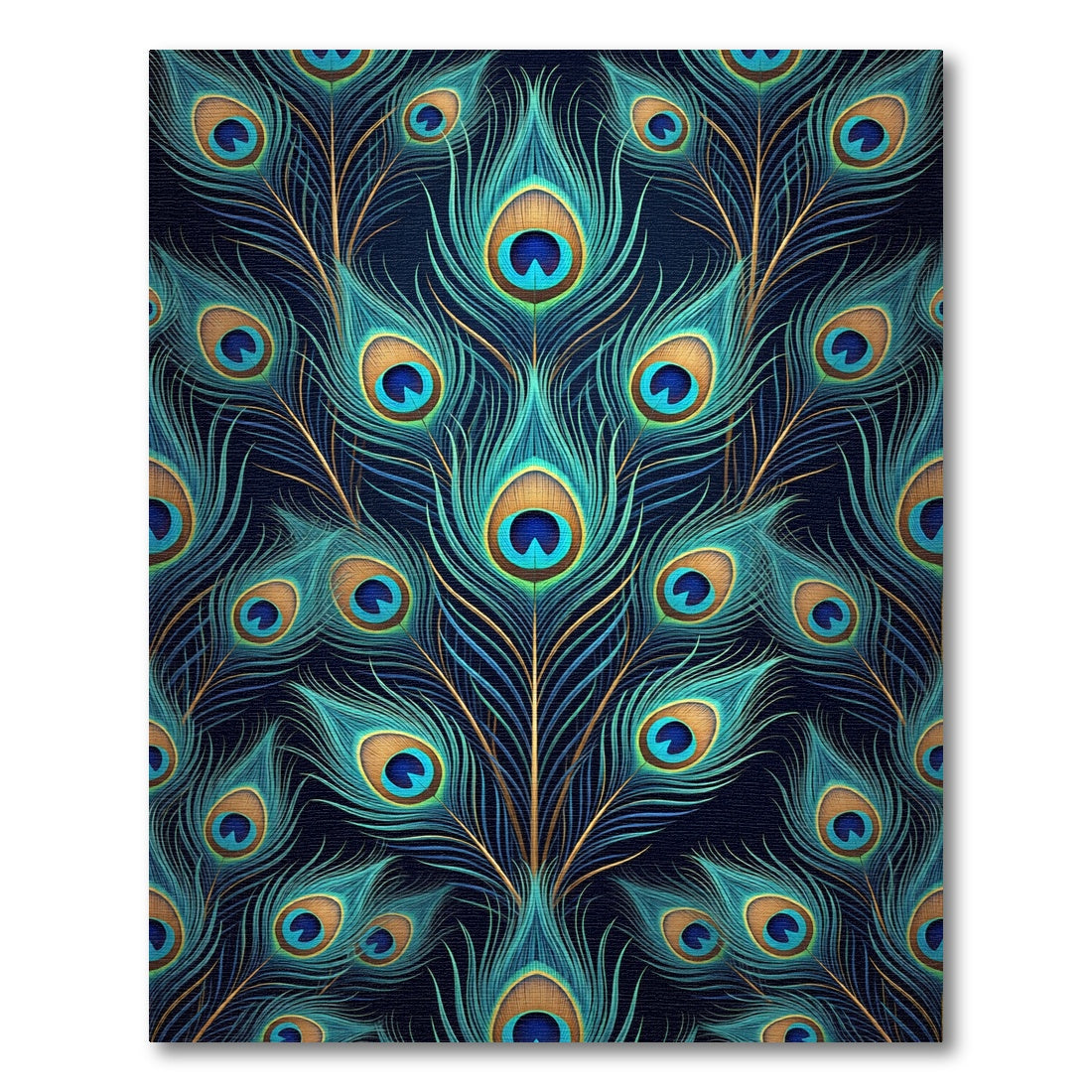 Teal Blue Golden Peacock Feather Spread Rug