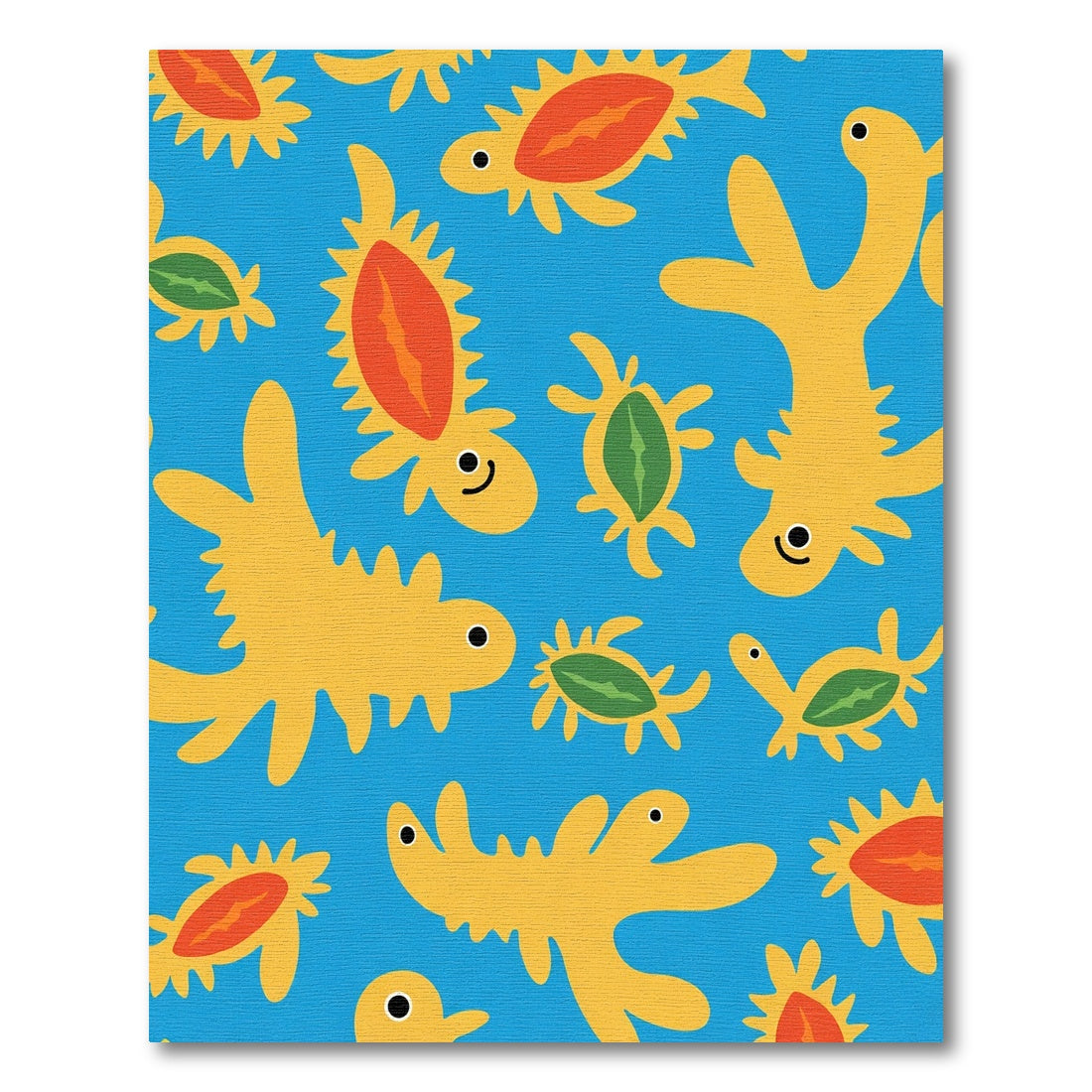 Whimsical Yellow Creatures Blue Background Rug