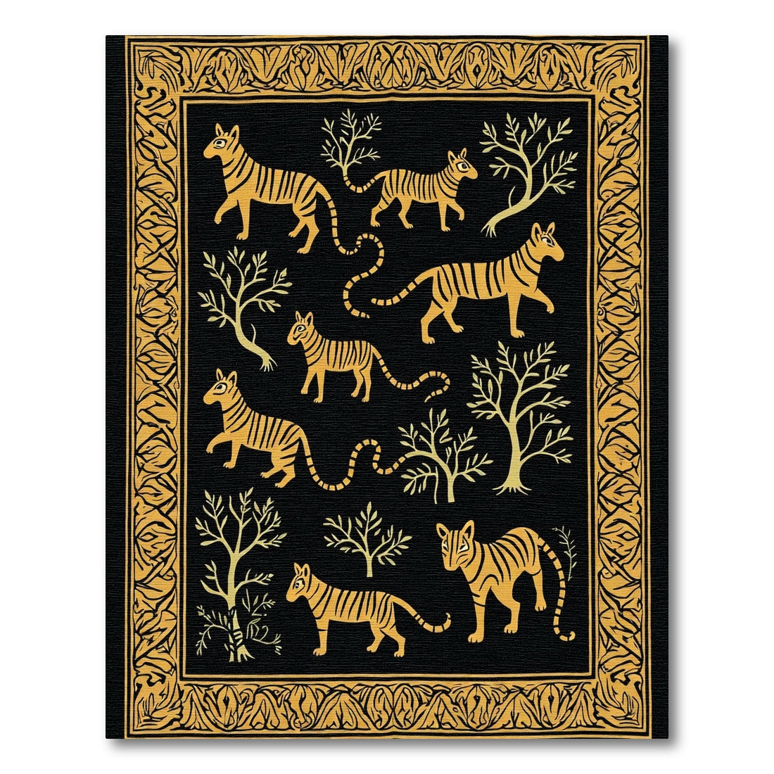 Golden Tiger Forest Silhouette Rug