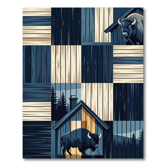Rustic Bison Cabin Woodgrain Patches Rug