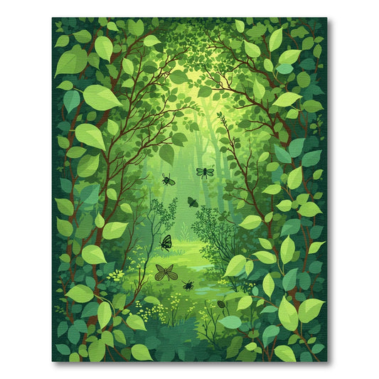 Enchanted Forest Insects Lush Foliage Scene Rug