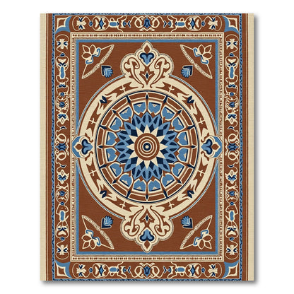 Brown Blue Floral Medallion Traditional Rug