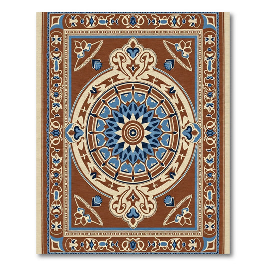 Brown Blue Floral Medallion Traditional Rug