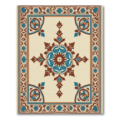 Classic Teal Brown Floral Medallion Rug