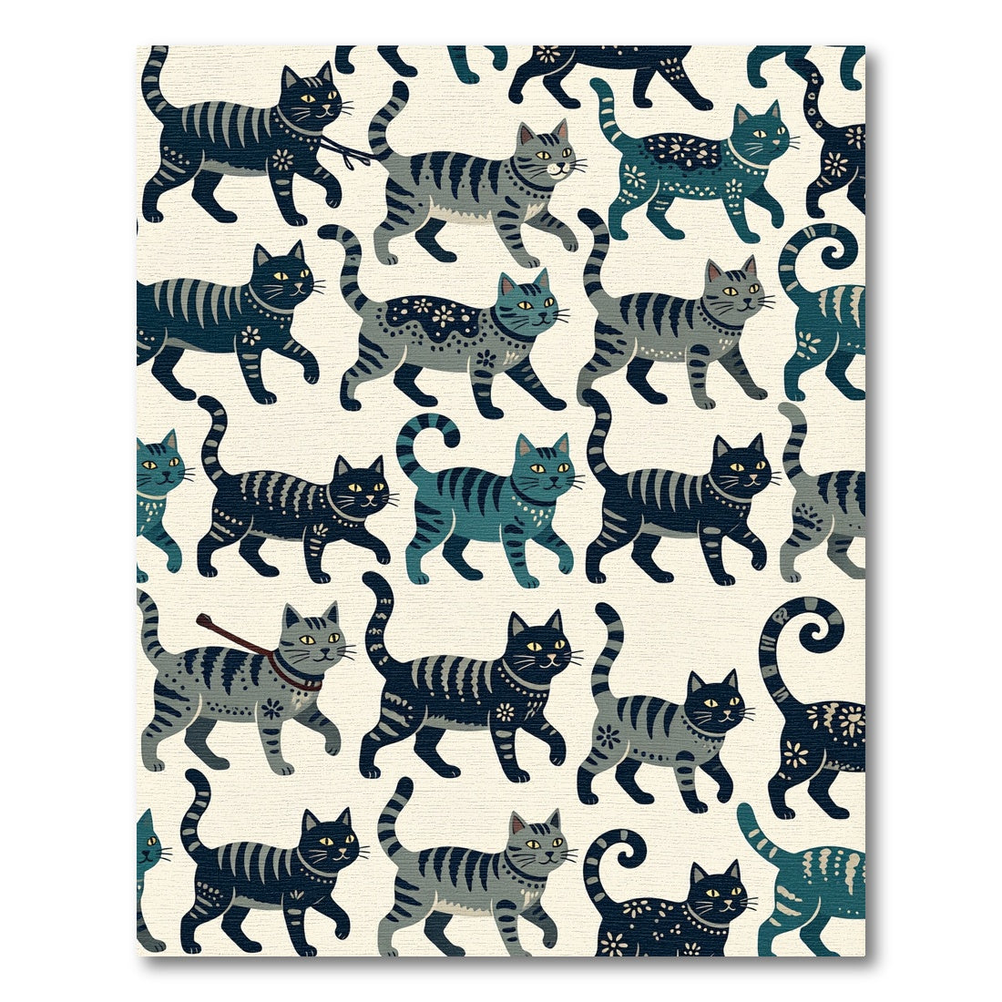 Whimsical Gray Blue Striped Cat Collage Rug