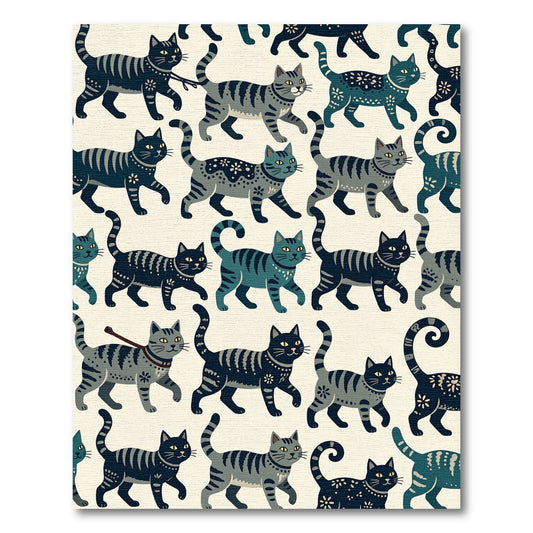 Whimsical Gray Blue Striped Cat Collage Rug