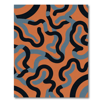 Terracotta Blue Black Wavy Flow Rug