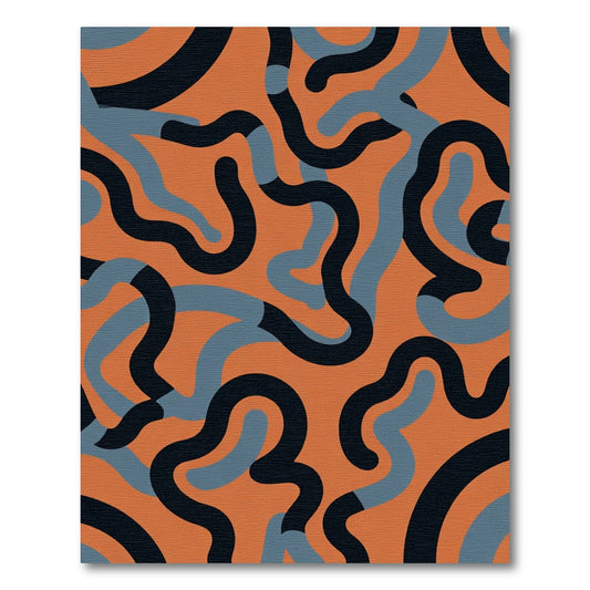 Terracotta Blue Black Wavy Flow Rug