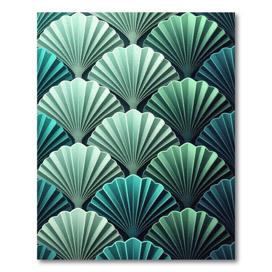 Teal Art Deco Fan Shell Layering Rug