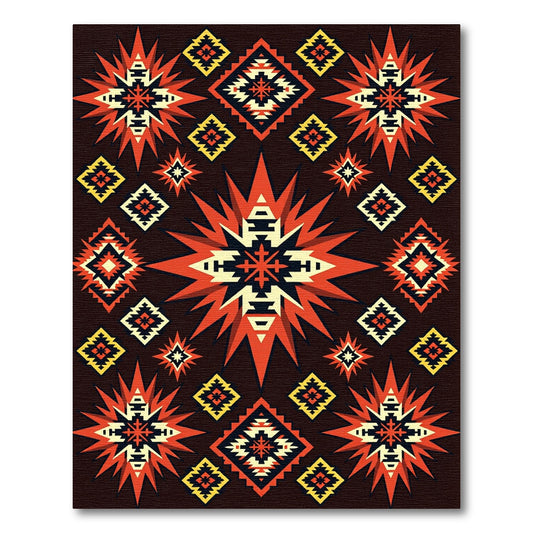 Expansive Red Geometric Star Burst Rug