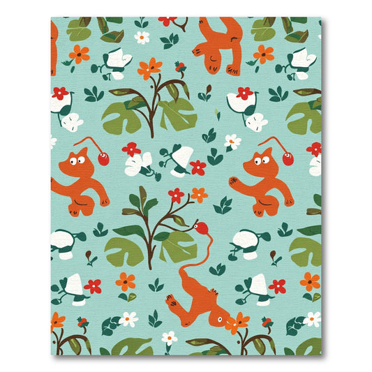 Orange Creatures With Foliage And Flowers Rug