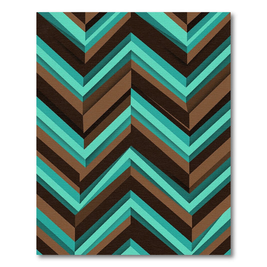 Modern Teal Brown Chevron Geometric Rug