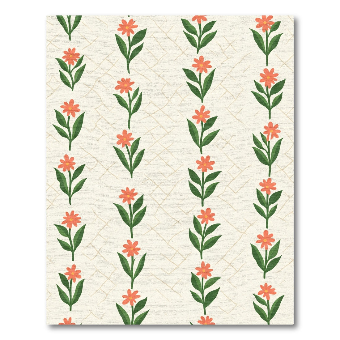 Coral Flower Sprig Cream Grid Rug